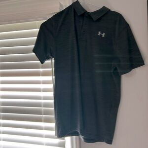 Dark gray Under Armour polo.